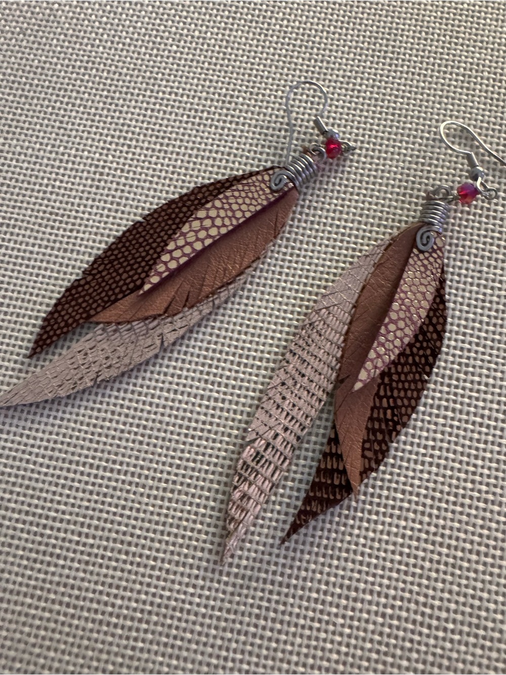 Leather feather earrings with silver hook